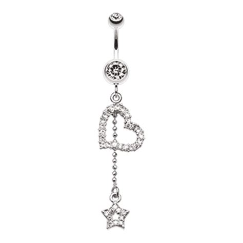Curved Heart Star Sparkle Belly Button Ring