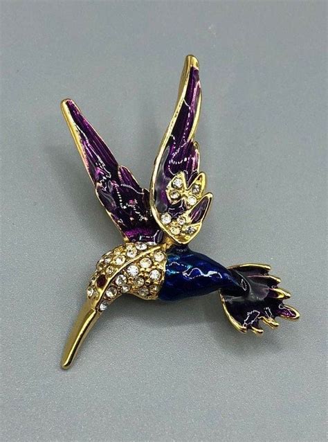 Vintage Hummingbird Pin Brooch With Brilliant Rhinestones Etsy