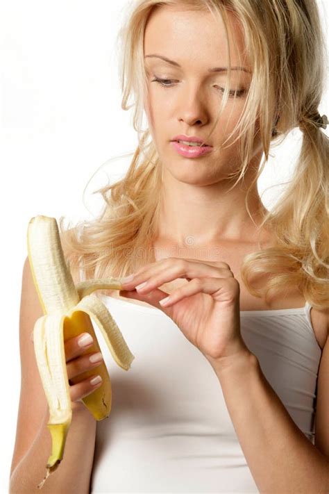 The Blonde Imitates Oral Sex And Sucks A Banana Stock Image Image Of Fetish Lady 196984919