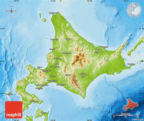 If there is a mountain, and it's not too steep, build a city there anyway. Physical Map of Hokkaido