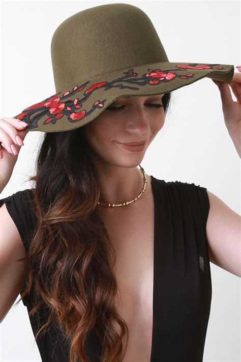 embroidered floral accent felt floppy hat urbanog felt floppy hat floppy hat clothes design