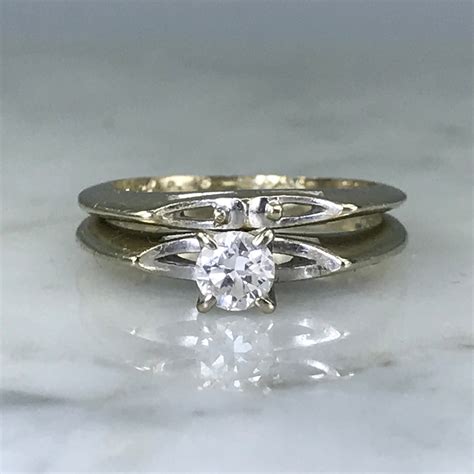 Vintage Bridal Set Diamond Engagement Ring Gold Wedding Etsy