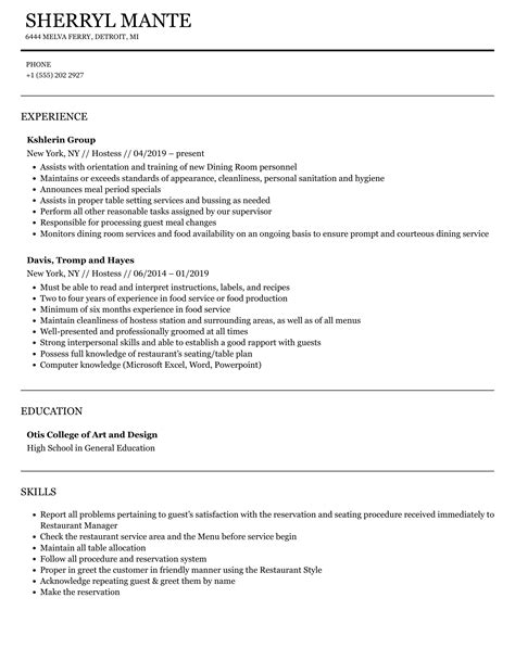 Hostess Resume Samples Velvet Jobs