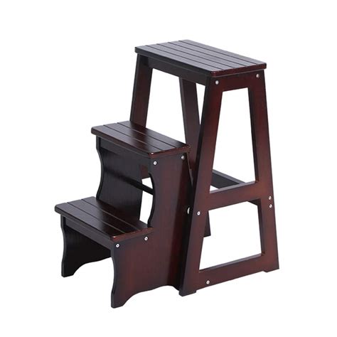 Folding Ladder 3 Tier Step Stool Wood Adult Foldable Bed