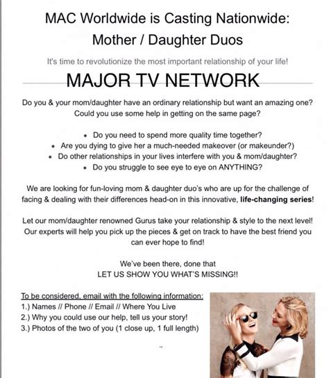 mom and daughter show casting nationwide auditions free
