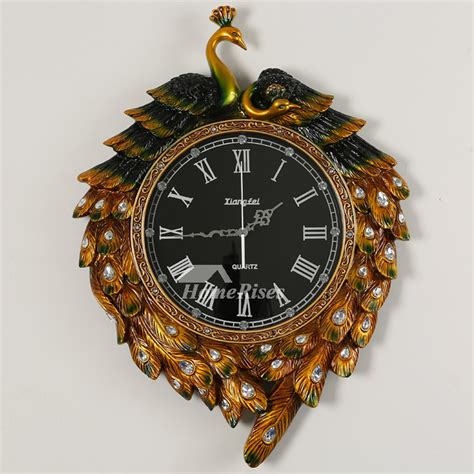 Wall, living room, dining room, bedroom, restaurant, lounge, bar, office, studio, apartment, loft, home style: Luxury Peacock Personalized Vintage Quiet Wall Clock ...