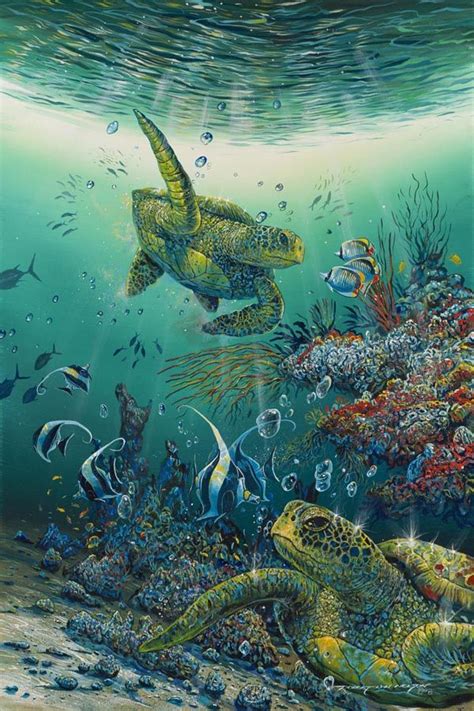 Hide And Seek By Robert Lyn Nelson ~ Sea Turtles Tropical Fish Coral
