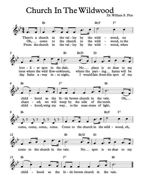 Free Lead Sheet Church In The Wildwood Gospel Song Lyrics