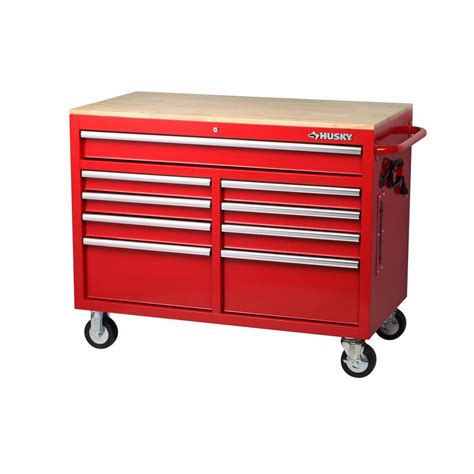 New customers can get a line for just $40/mo. Husky 46 in. W x 24.5 in. D 9-Drawer Mobile Workbench with ...