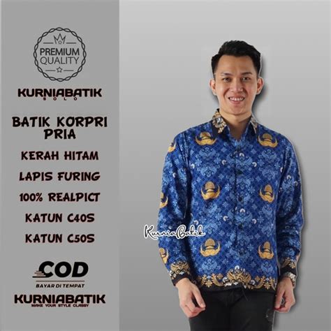 Jual Baju Korpri Terbaru 2022 Seragam Batik Korpri Pria Kerah Hitam S