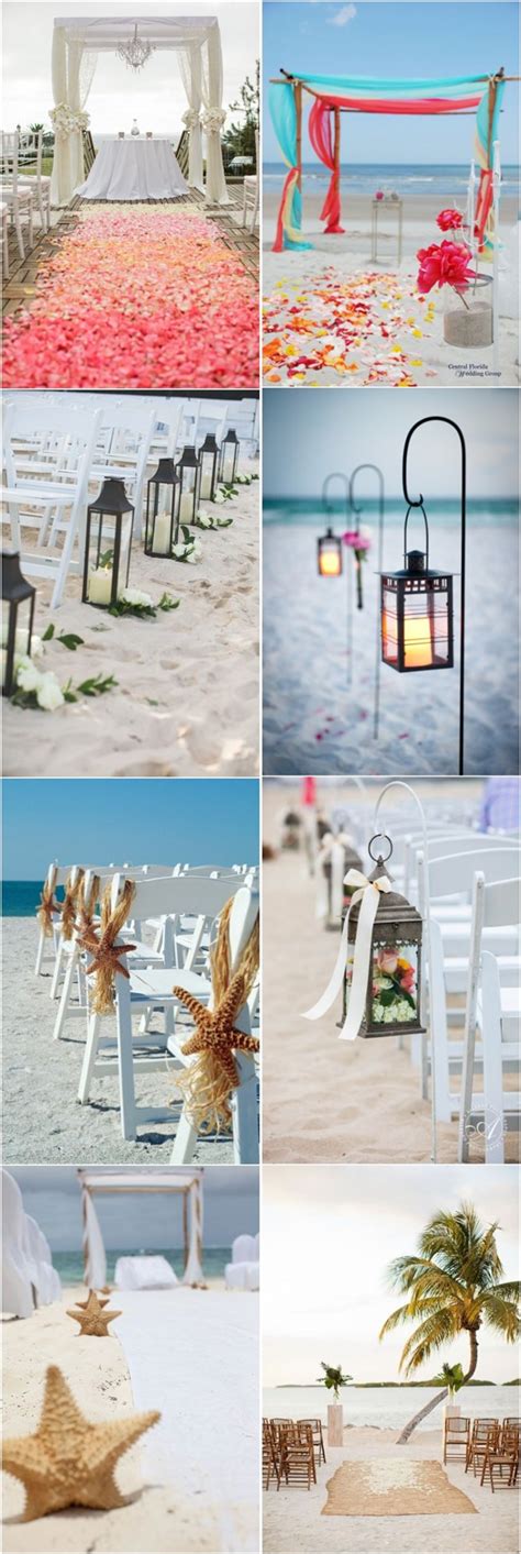 Beach decorations and beach wedding centerpieces demonstrate the colours and motifs of the sea. 50 Beach Wedding Aisle Decoration Ideas | Deer Pearl Flowers
