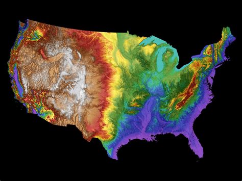 Usa Color Elevation Map Contiguous Wall Art Poster Print Sterlingcarto