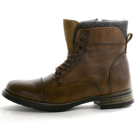Gbx Mens Tosh Ankle High Boots Lace Up Combat Style Casual Comfort