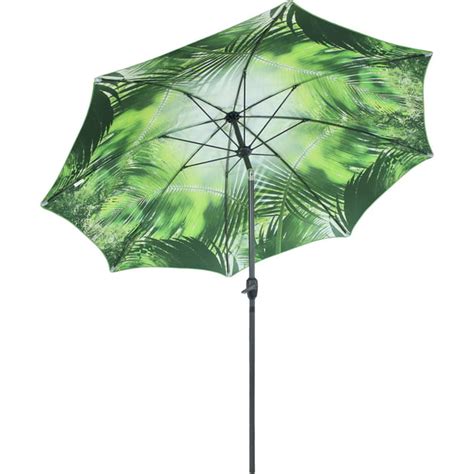 Sunnydaze 8 Foot Patio Umbrella Inside Out Green Tropical Leaf Design