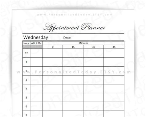 Appointment Booking Printable 15 Minute Time Slots Schedule 12 Etsy