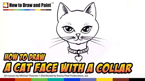 How To Draw A Cat Face With Collar And Heart Pendant Art For Kids