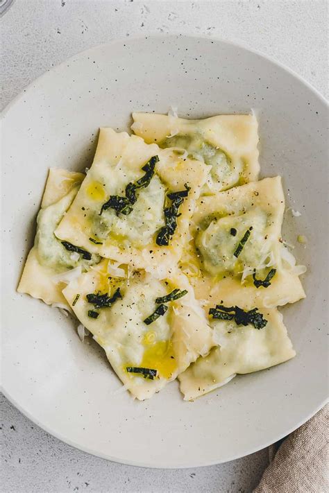 Homemade Spinach Ricotta Ravioli With Lemon Sage And Olive Oil A