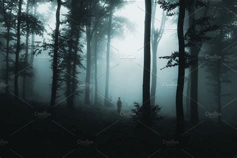 Spooky Forest At Night On Halloween Containing Copyspace Man And