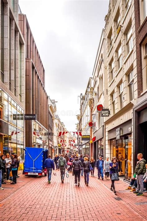 The Busy Kalverstraat A Famous Shopping Street In The Center Of The