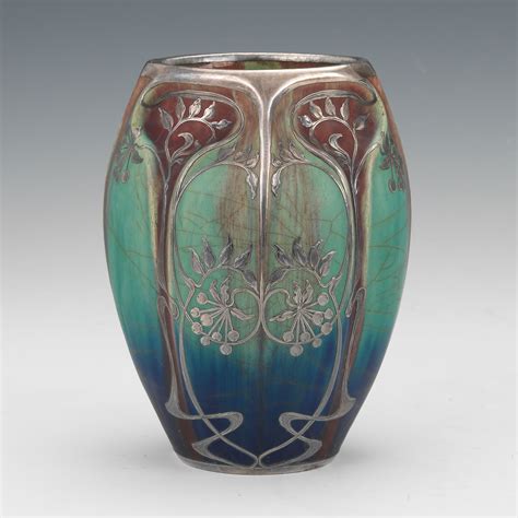 High Resolution Image For French Art Nouveau Ceramic Vase With Silver Overlay In Manner Of