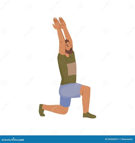 Man Does Half Kneeling Hip Flexor Stretch Exercise Stock Vector