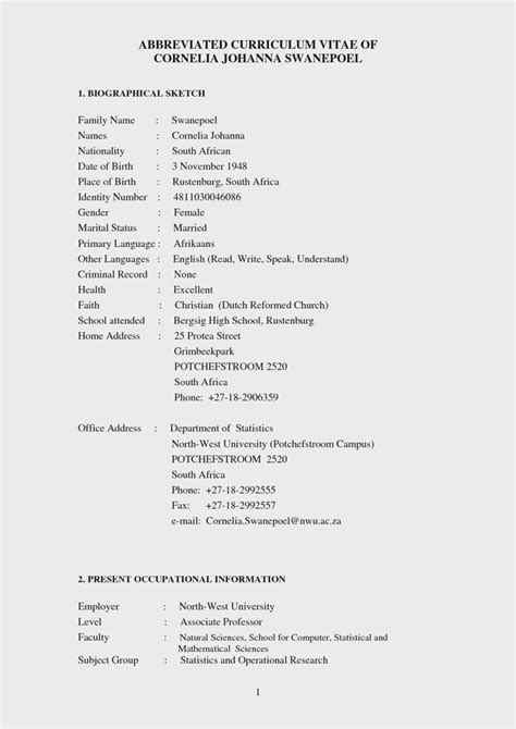 Dont panic , printable and downloadable free free cv template. 1 Page Cv Template South Africa | Job resume samples ...