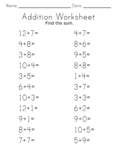 Addition Drill Worksheets