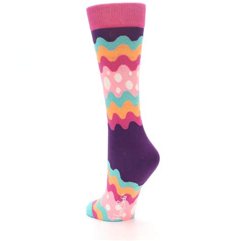 Pink Multi Wave Stripe Women S Dress Socks Boldsocks