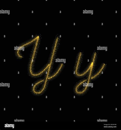 Gold Glitter Letter Y Star Sparkle Trail Font On Dark Background Stock