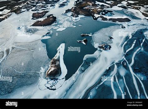 Aerial Drone Top View Glacier Iceland Sólheimajökull Melting Ice