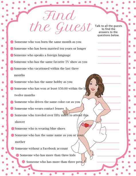 Find The Guest Bridal Shower Game Printable Pink Poke A Dots Wedding