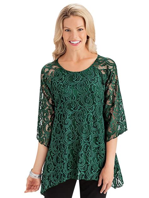 Collections Etc Elegant 34 Sleeve Lace Tunic Top With Sharkbite