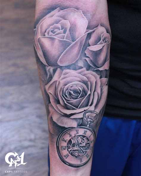 Old pocket watch and rose tattoo. Cap1 Tattoos : Tattoos : Capone : Rose and Pocket Watch ...