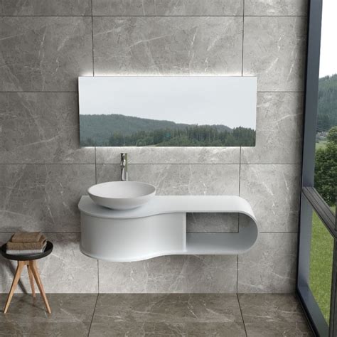 47"Polystone Wall Mounted Vanity in Glossy or Matte White Finish-No