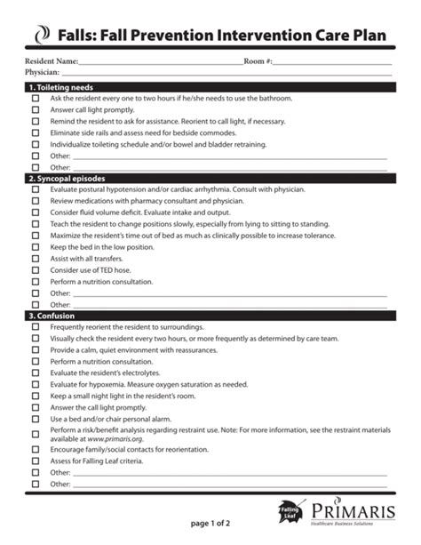 Fall Prevention Intervention Care Plan Cheat Sheet By Deleted Images