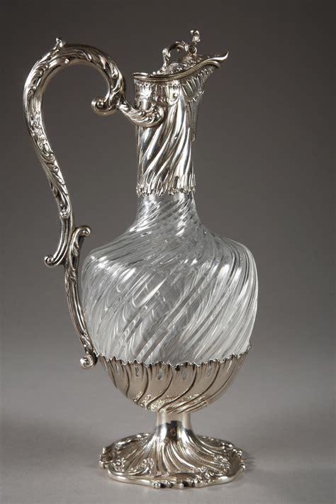 19th century cut crystal ewer with silver mounts galerie ouaiss antiquités object detail