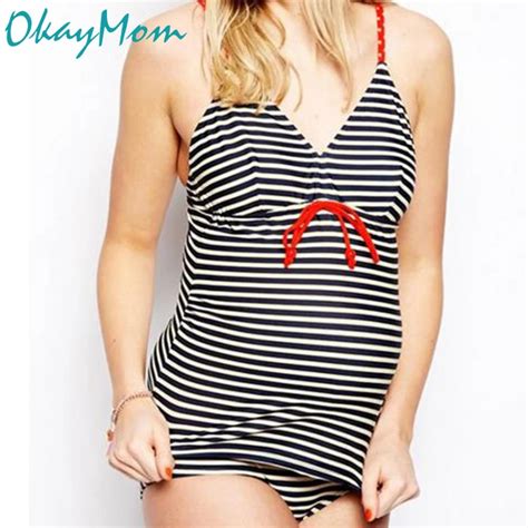 Okaymom Maternity Swimwear Clothing Pregnant Sexy Large Size Striped Two Pieces Swimming Suits