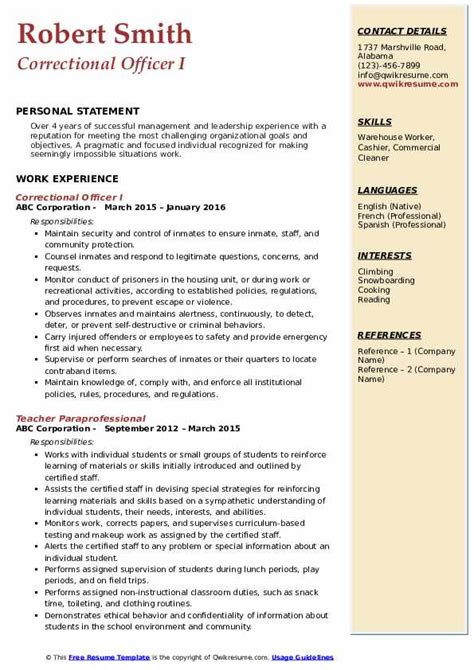 Correctional Officer Resume Samples Qwikresume