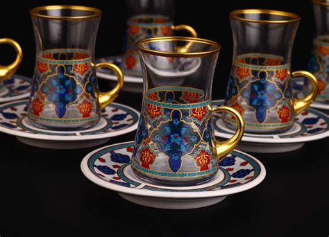 Imara Turkish Tea Set With Holder Porcelain Saucers