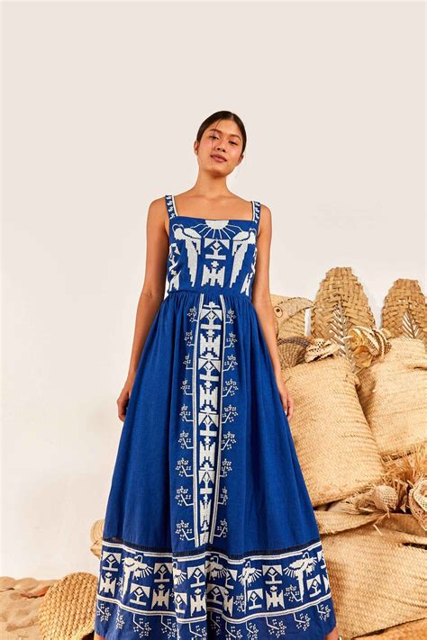 Navy Macaw Embroidered Maxi Dress In 2022 Embroidered Maxi Dress