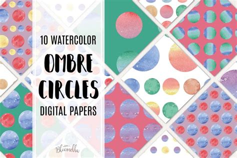 Ombre Circles Seamless Patterns Digital Paper Watercolor