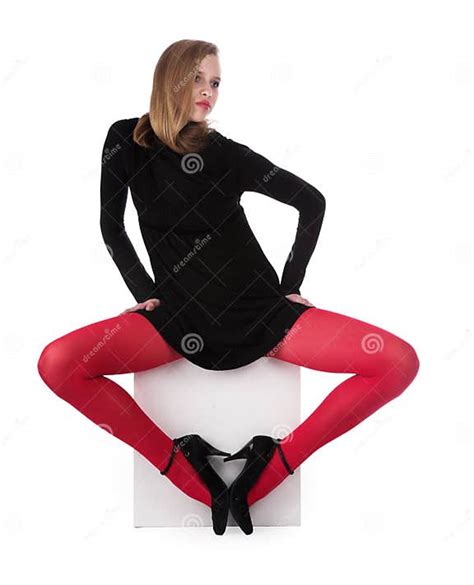 The Girl In Red Stockings Stock Image Image Of Exercising 6953691