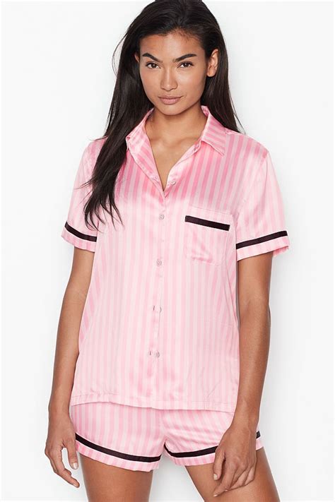 Buy Victoria S Secret Pink White Stripe Satin Short Pyjamas From The