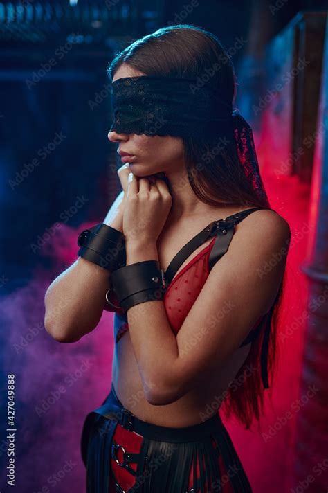 Sexy Woman Poses In Bdsm Blindfold And Handcuffs Stock Photo Adobe Stock