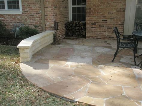 Flagstone Patio With Cement Base And Stone Bench Patio Stones