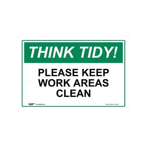 Think Tidy Please Keep Work Areas Clean 450mm X 300mm Polypropylene