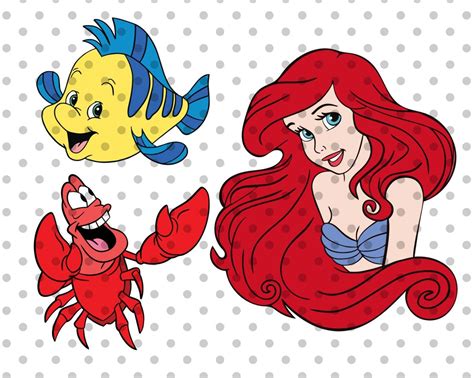 3pcs Mermaid Svg Bundle Ariel Svg Flounder Svg Sebastian Etsy In 2022