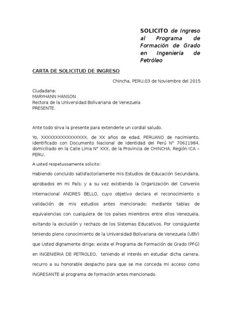 Carta Solicitud De Ingreso Perú Venezuela