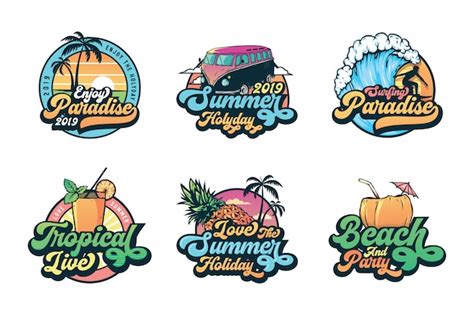 premium vector set of vintage summer badges labels emblems and logo