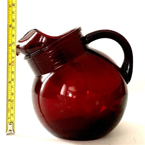 Vintage Ruby Red Glass Ball Pitcher Red Juice Pitcher Ruby Etsy